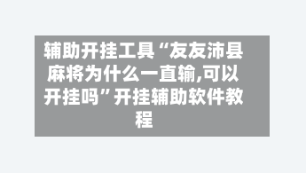 辅助开挂工具“友友沛县麻将为什么一直输,可以开挂吗	”开挂辅助软件教程-第3张图片