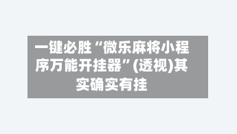 一键必胜“微乐麻将小程序万能开挂器”(透视)其实确实有挂-第2张图片
